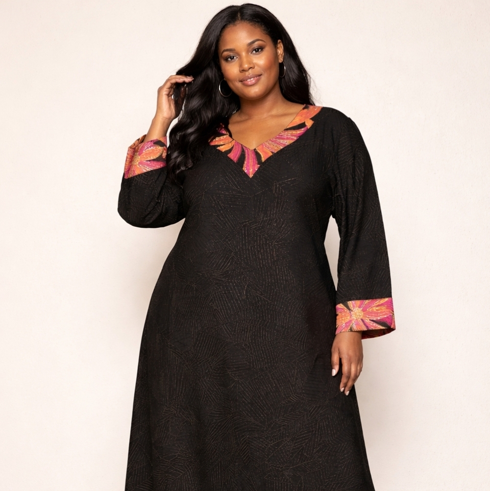 Black Maxi Dress with Pink Accent Trim